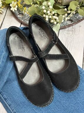 Vionic Judith Mary Janes Black Suede  Flats